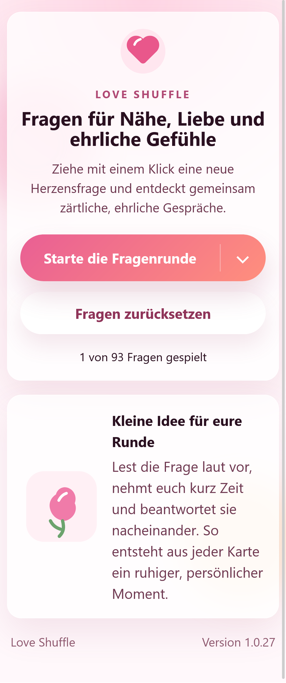Startansicht der Love-Shuffle-App