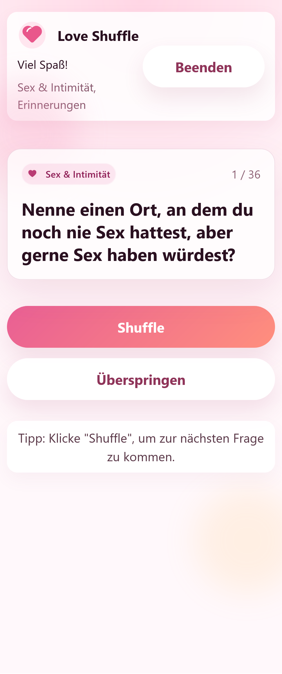 Fragenansicht der Love-Shuffle-App