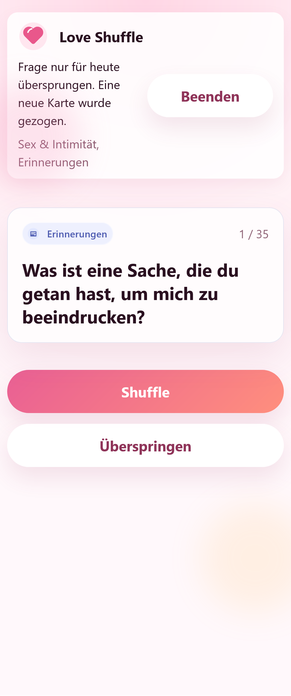 Verlauf und Fortschritt der Love-Shuffle-App